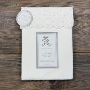 Rachel Ashwell Pillowcases King White Eyelet Embroidered Trim NEW